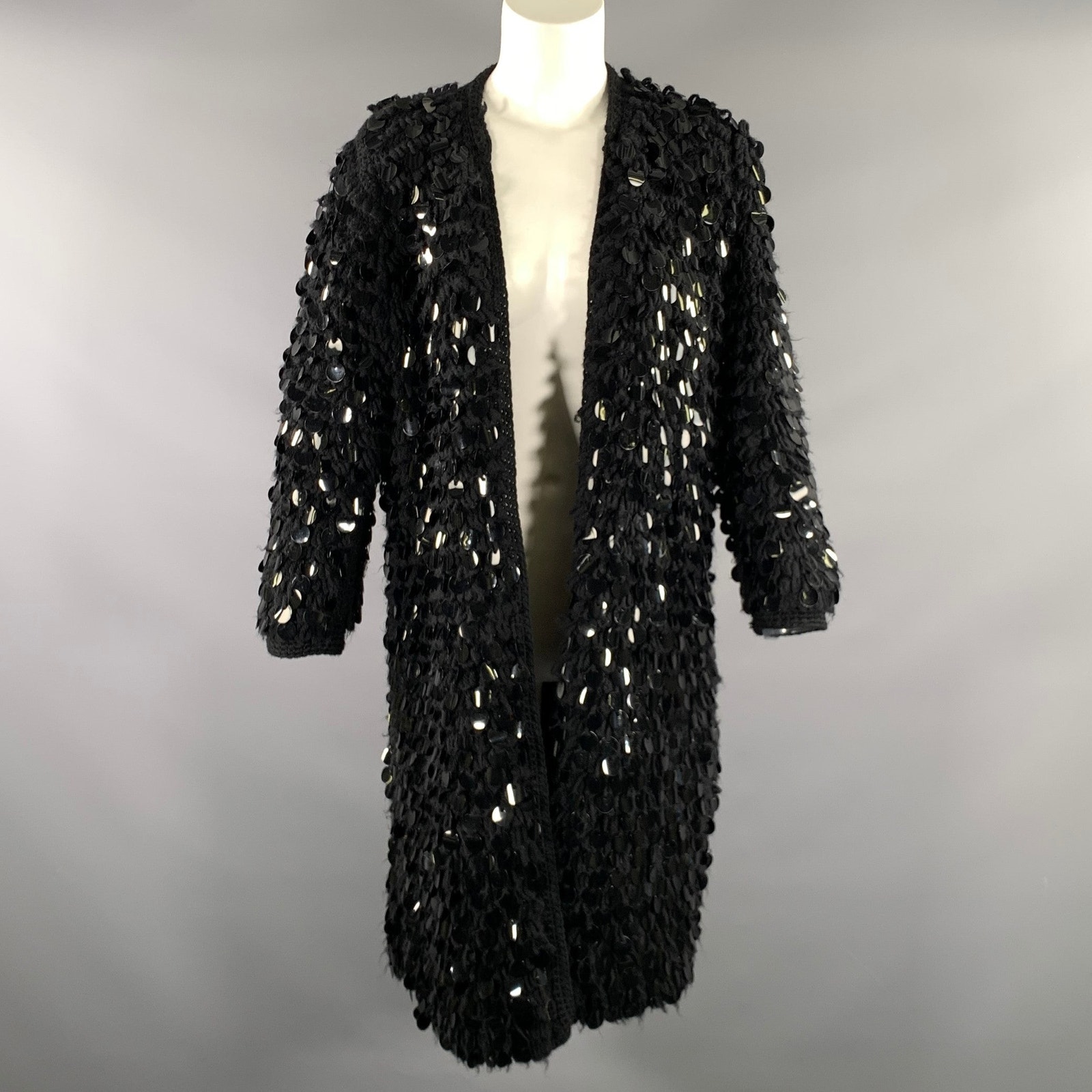 Vintage Size M Black Polyester Blend 3/4 Sleeves Cardigan Womens